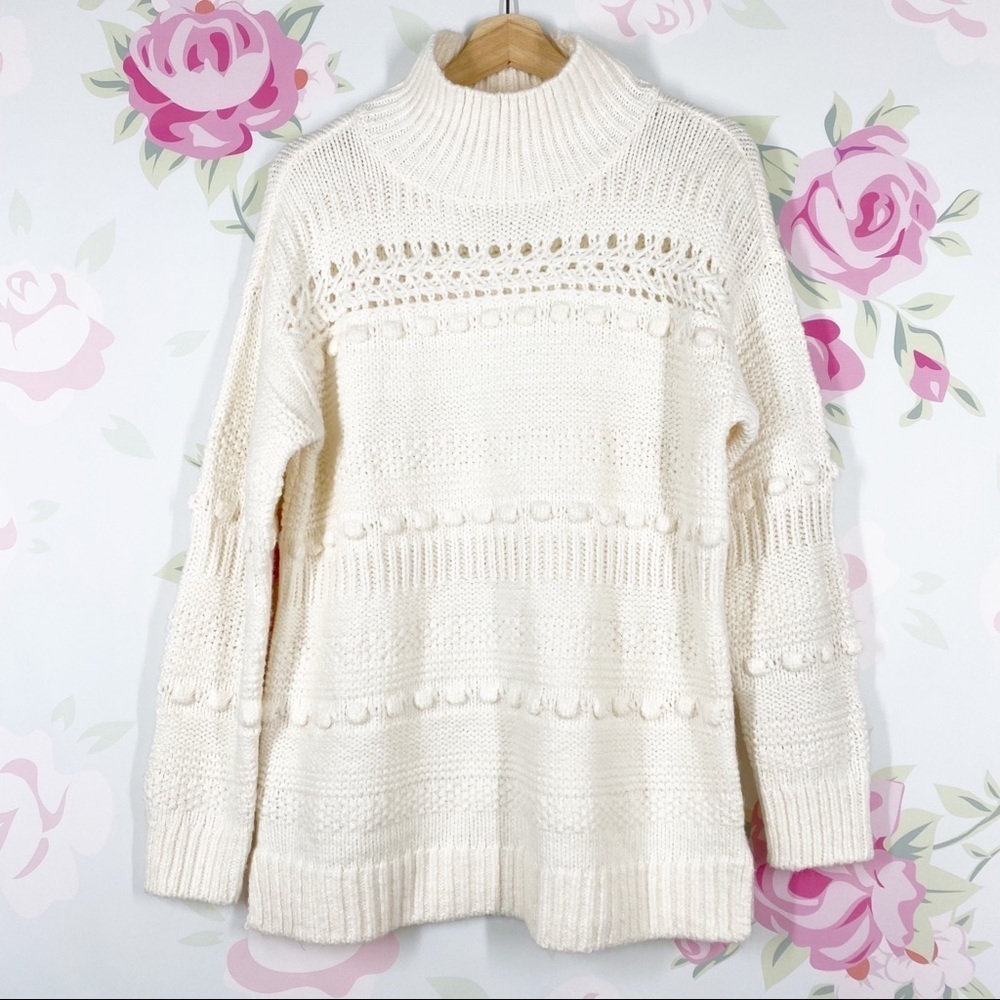 Lou & Grey Ivory Chunky Turtleneck Alpaca Blend Knit Sweater S